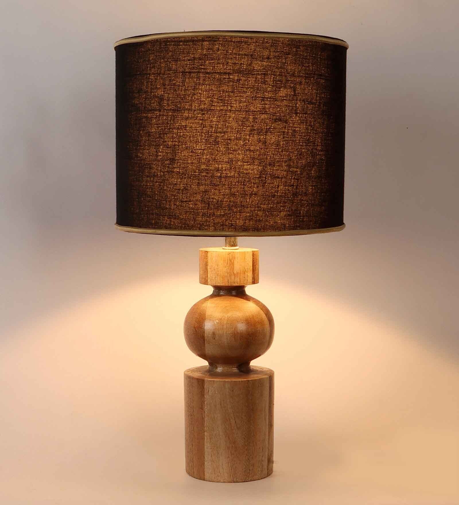 Fabric Bambo Table Lamp With Black Shade