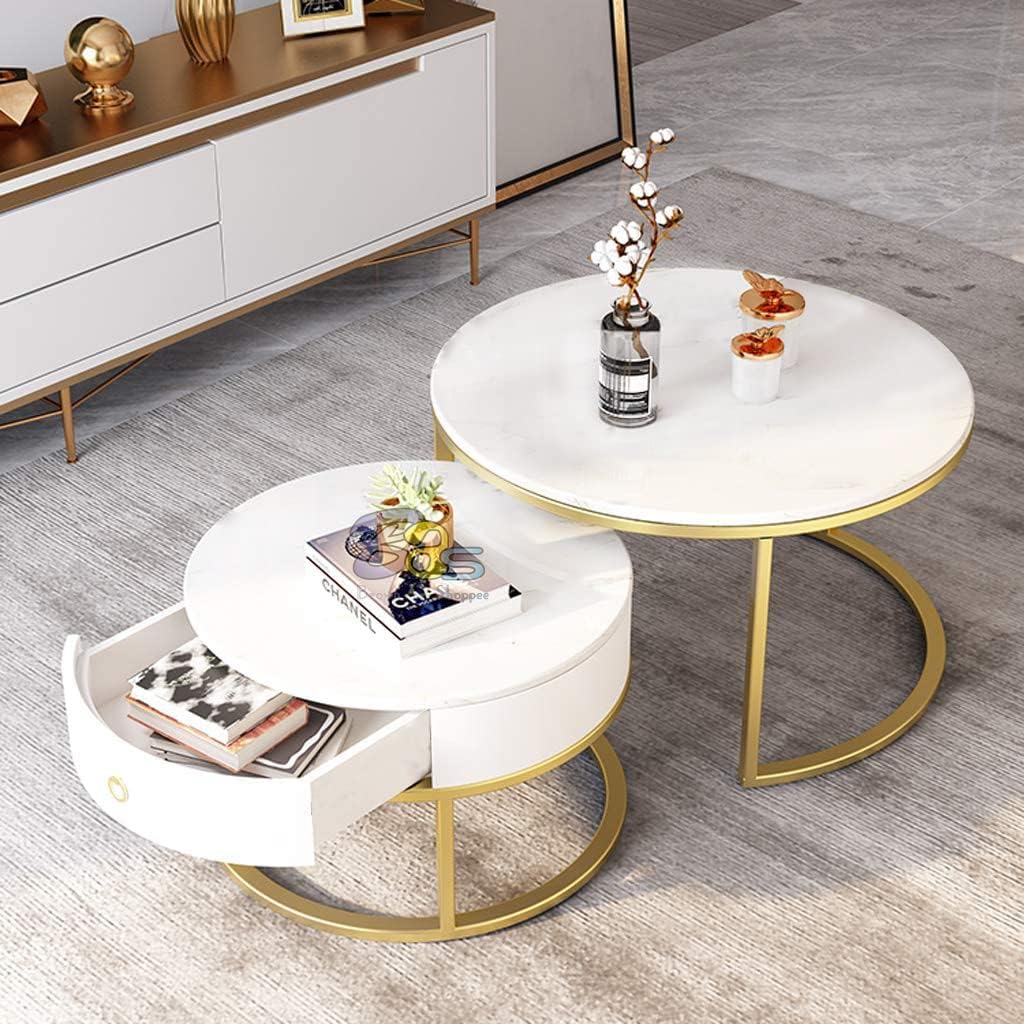 Round Nesting Marble Storage Center Table (Set of 2)