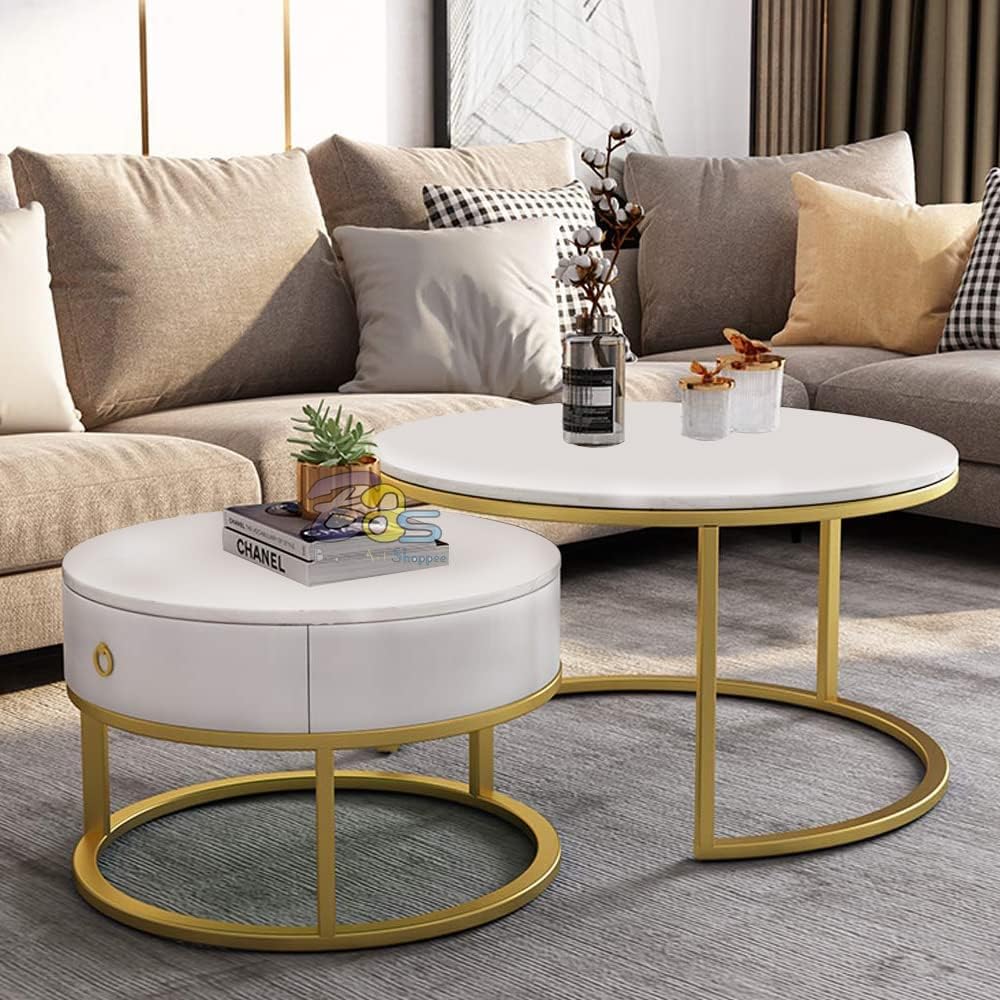 Round Nesting Marble Storage Center Table (Set of 2)