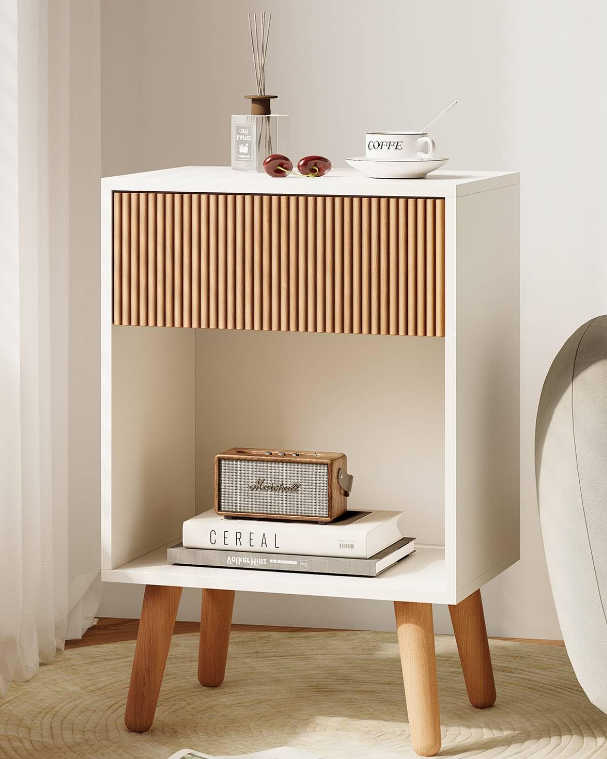Designer Side Table with Storage Drawer