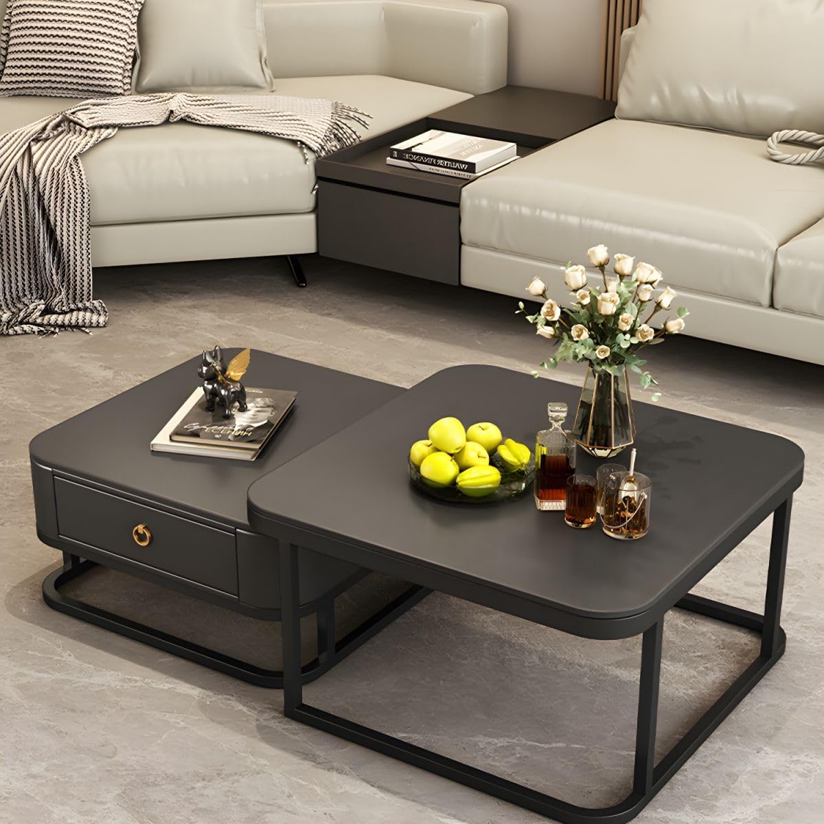 Black Square Storage Center Table (Set of 2)