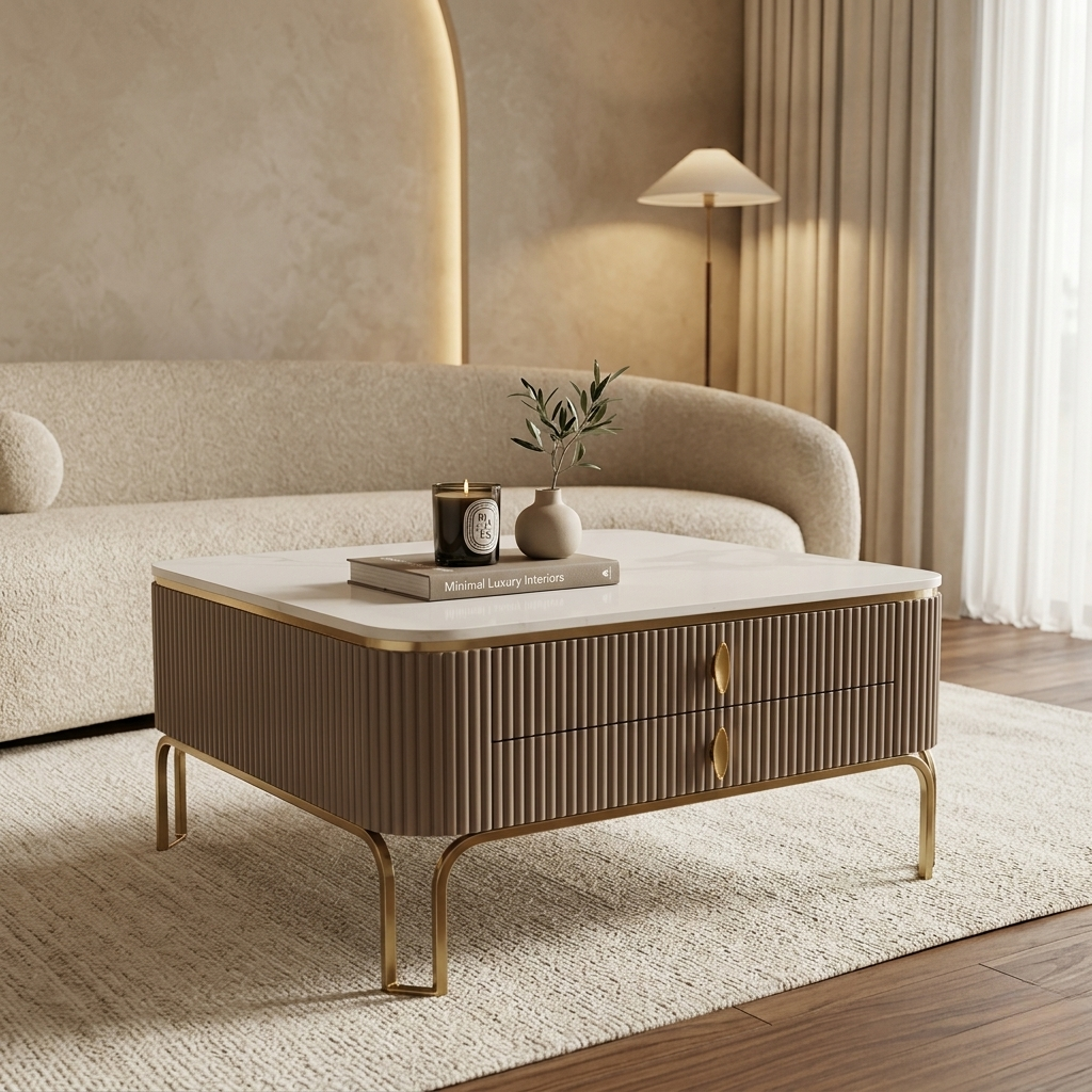 Designer Square Marble Storage Center Table