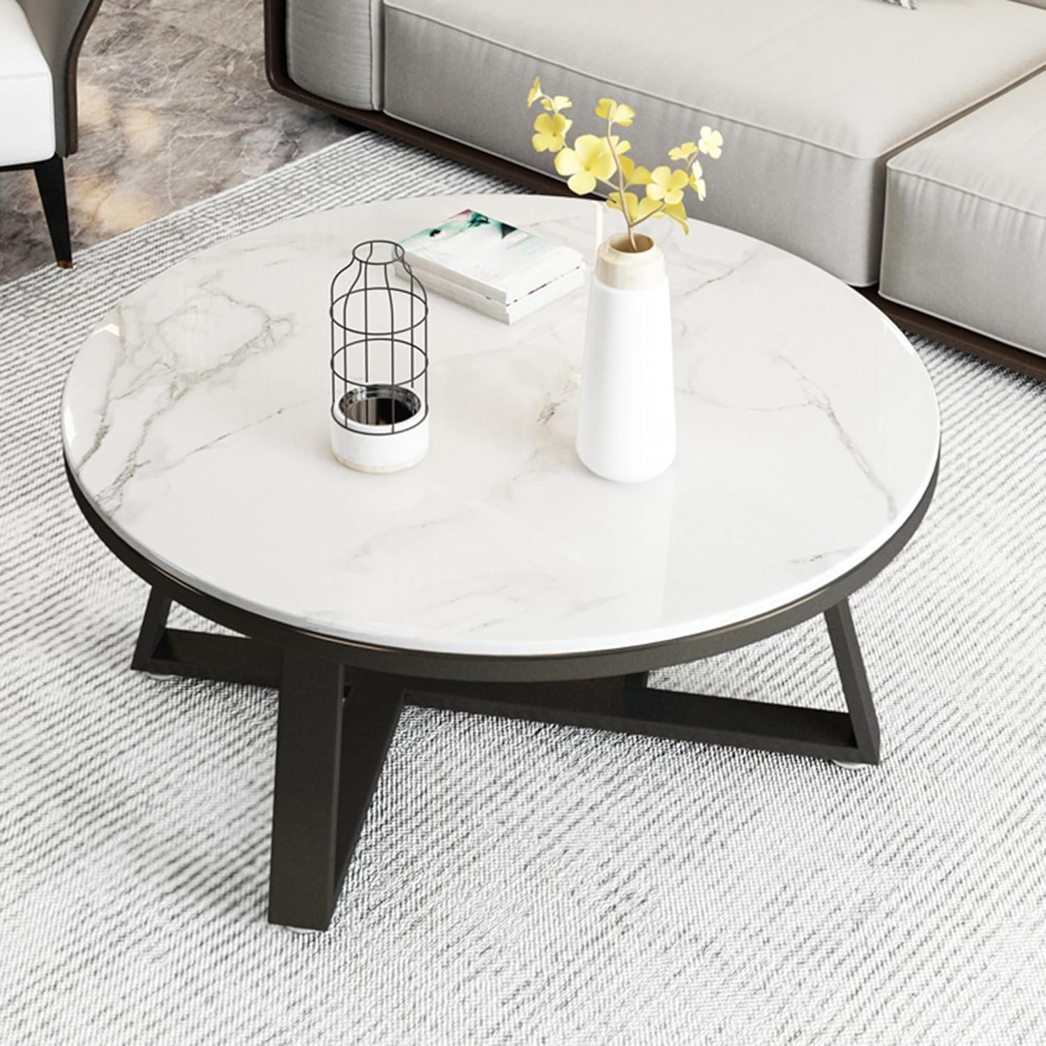 Minimalist Black Frame Marble Center Table