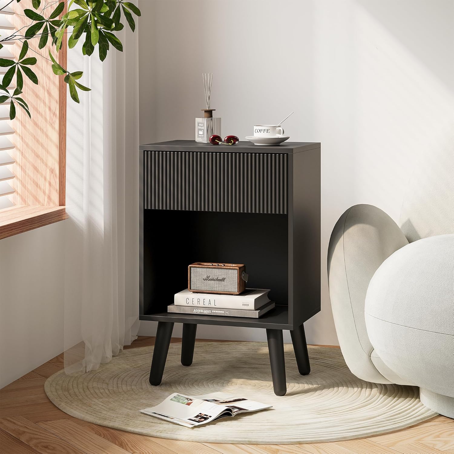 Designer Side Table with Storage Drawer