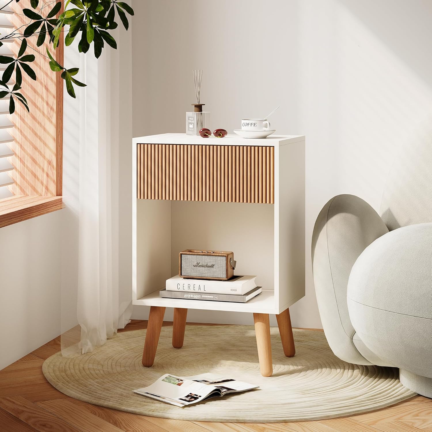 Designer Side Table with Storage Drawer