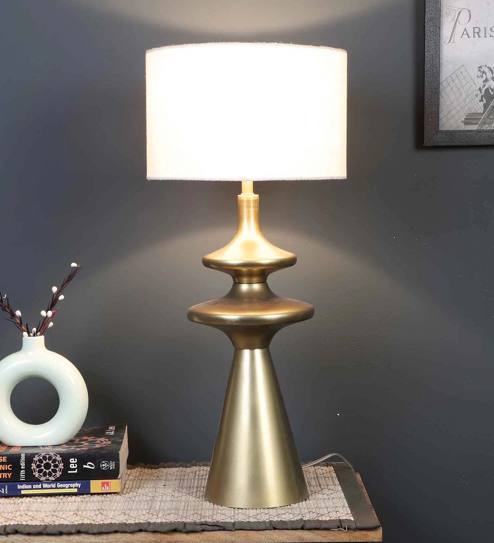 Fabric Metal Table Lamp With White Shade