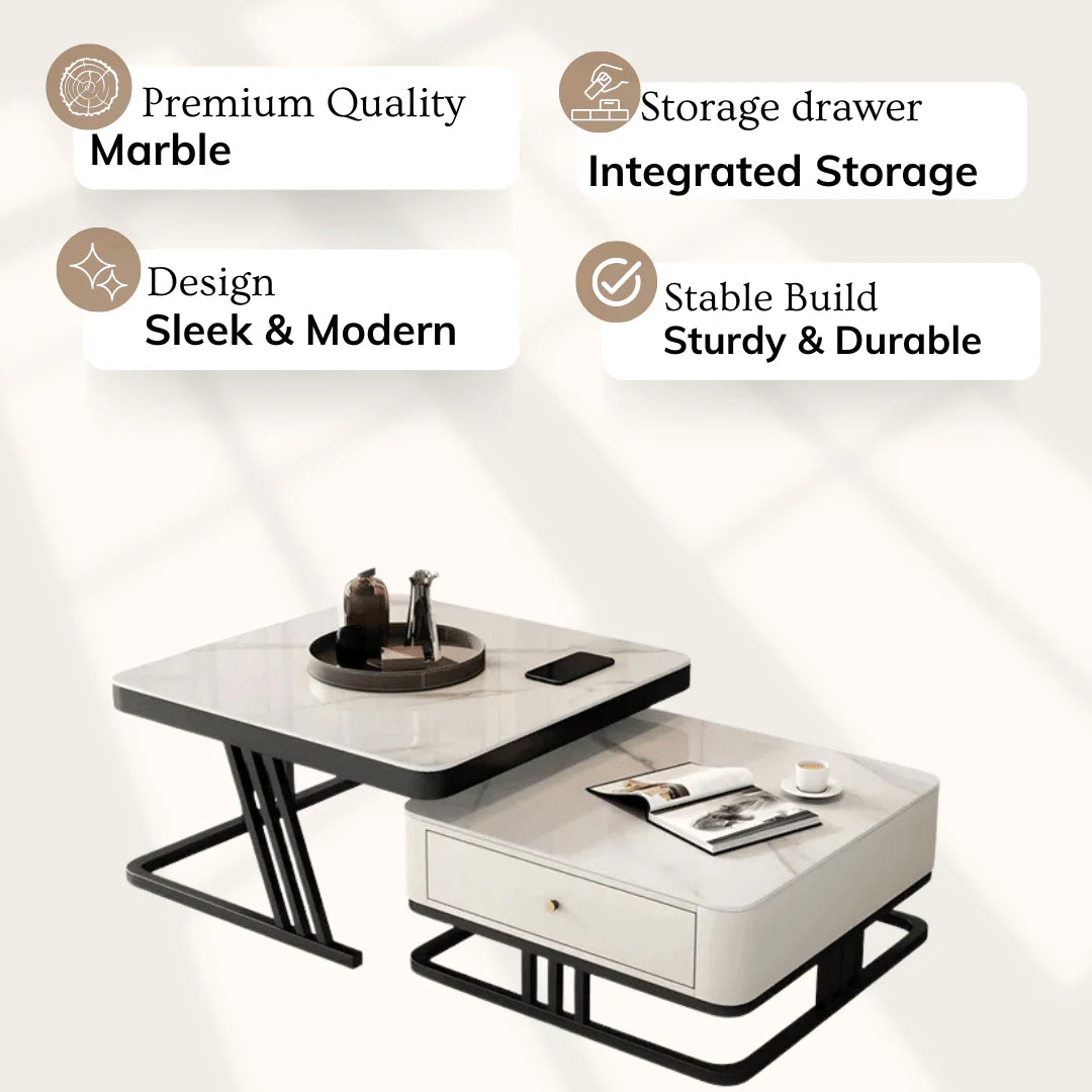 Square Nesting Marble Storage Center Table (Set of 2)