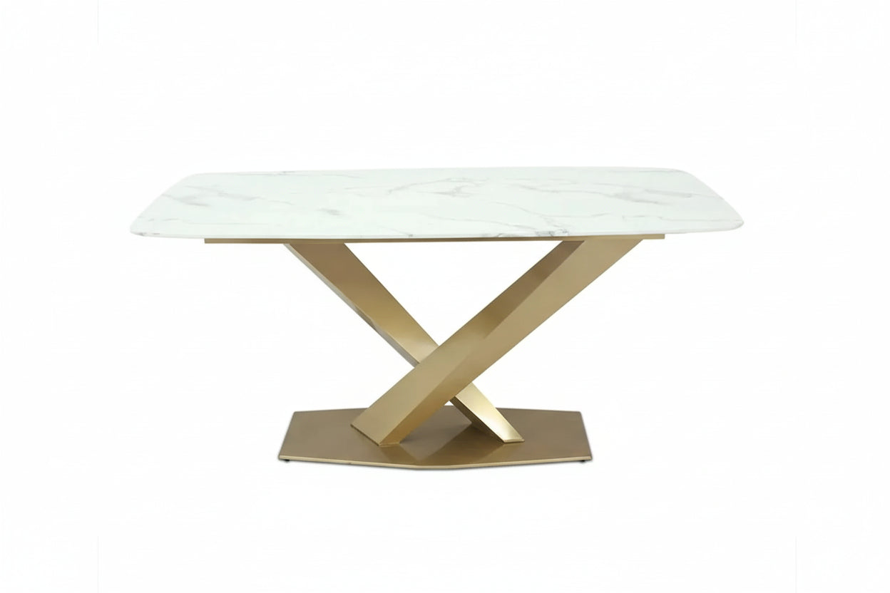 Designer Rectangle White Marble Dining Table with chairs