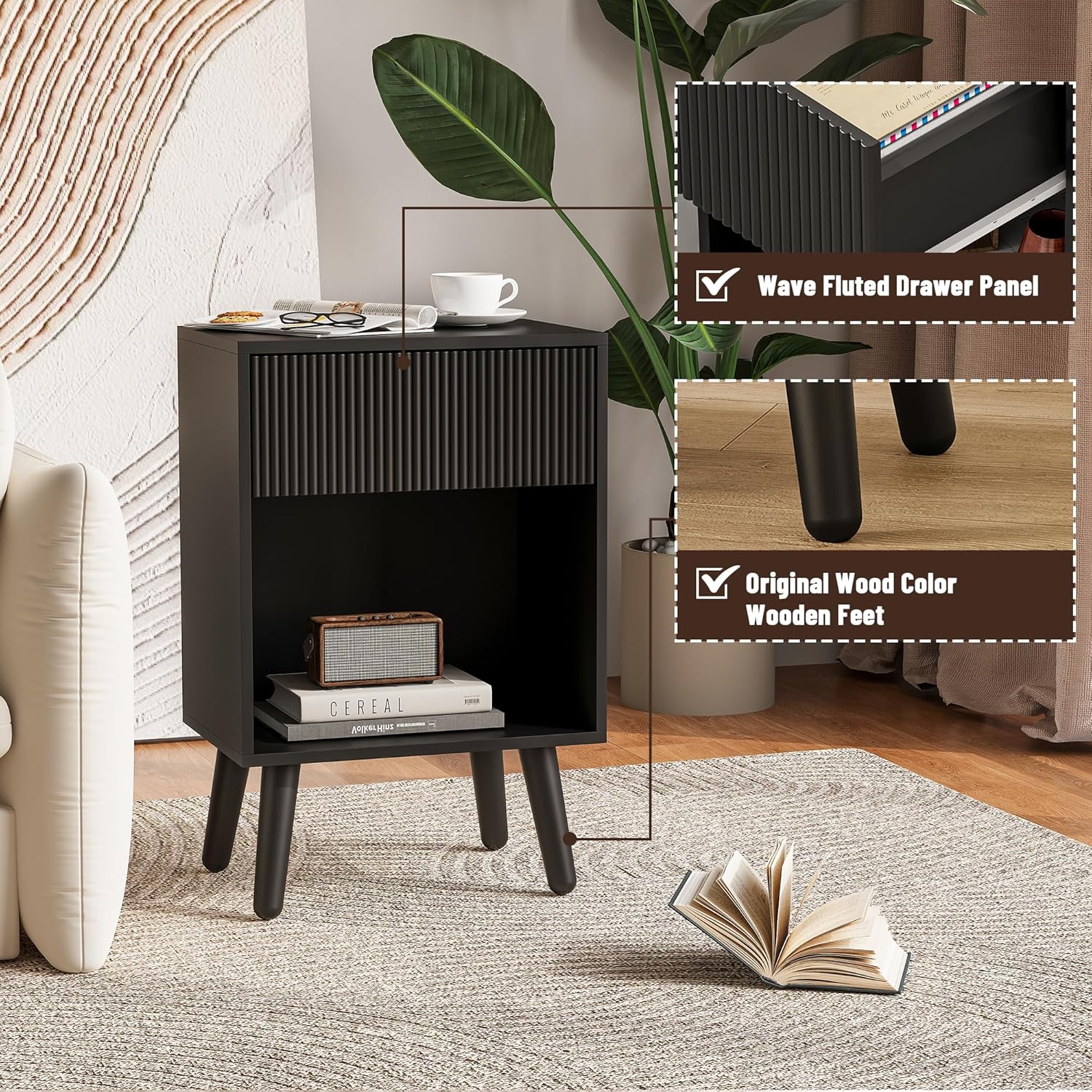 Designer Side Table with Storage Drawer