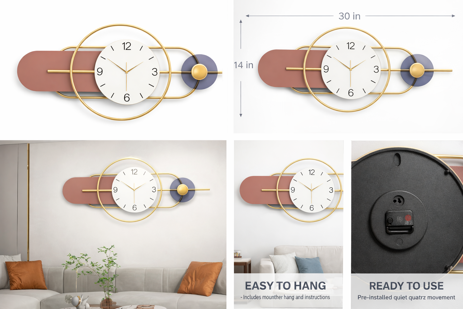 Decorative Multicolour Metal Wall Clock For Living Room