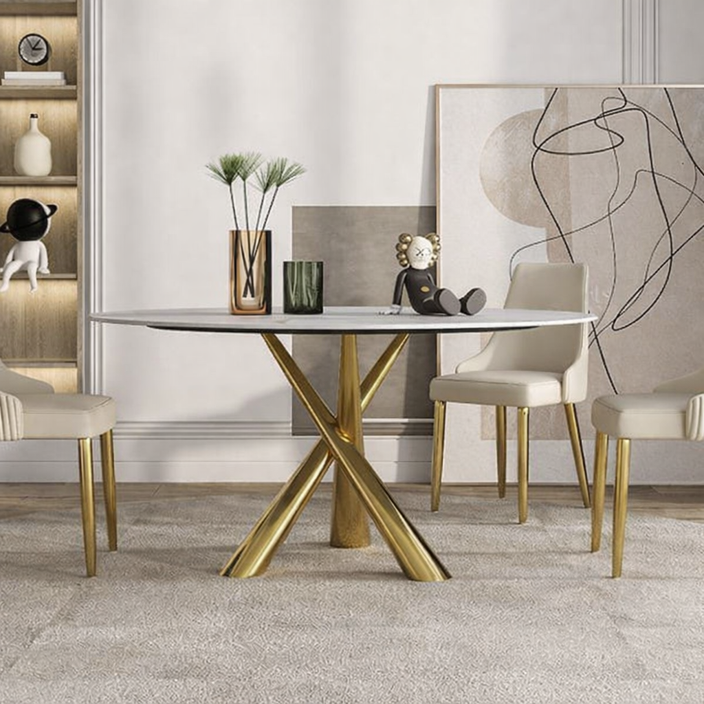 Modern Dining Table Gold Stainless Steel with 4 chairs