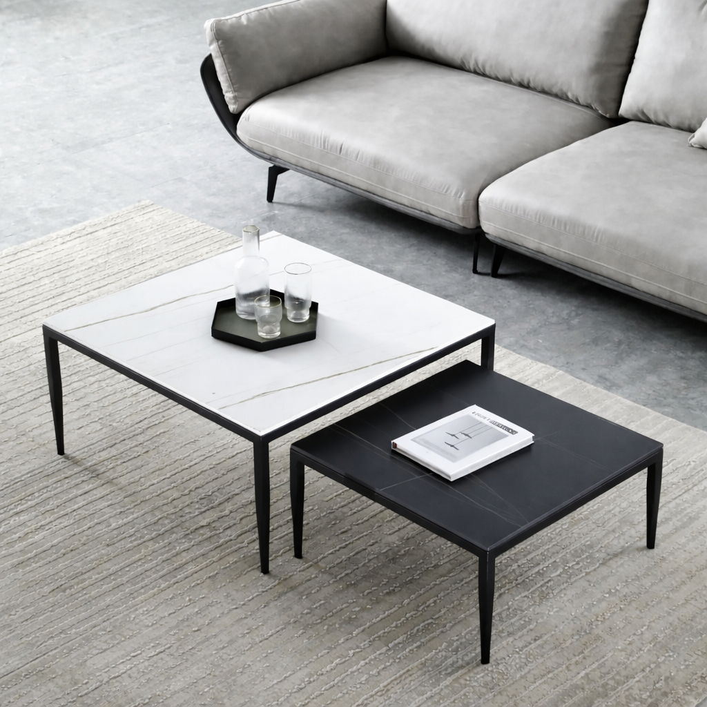 Urban Black and White Marble Nesting Table Set of 2