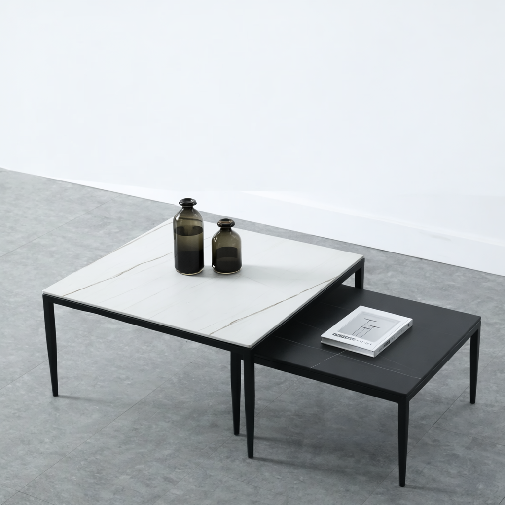 Urban Black and White Marble Nesting Table Set of 2