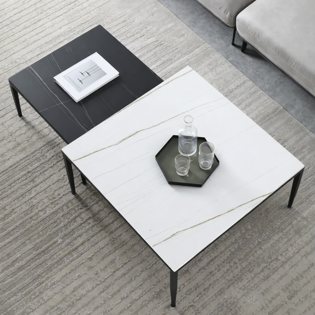Urban Black and White Marble Nesting Table Set of 2