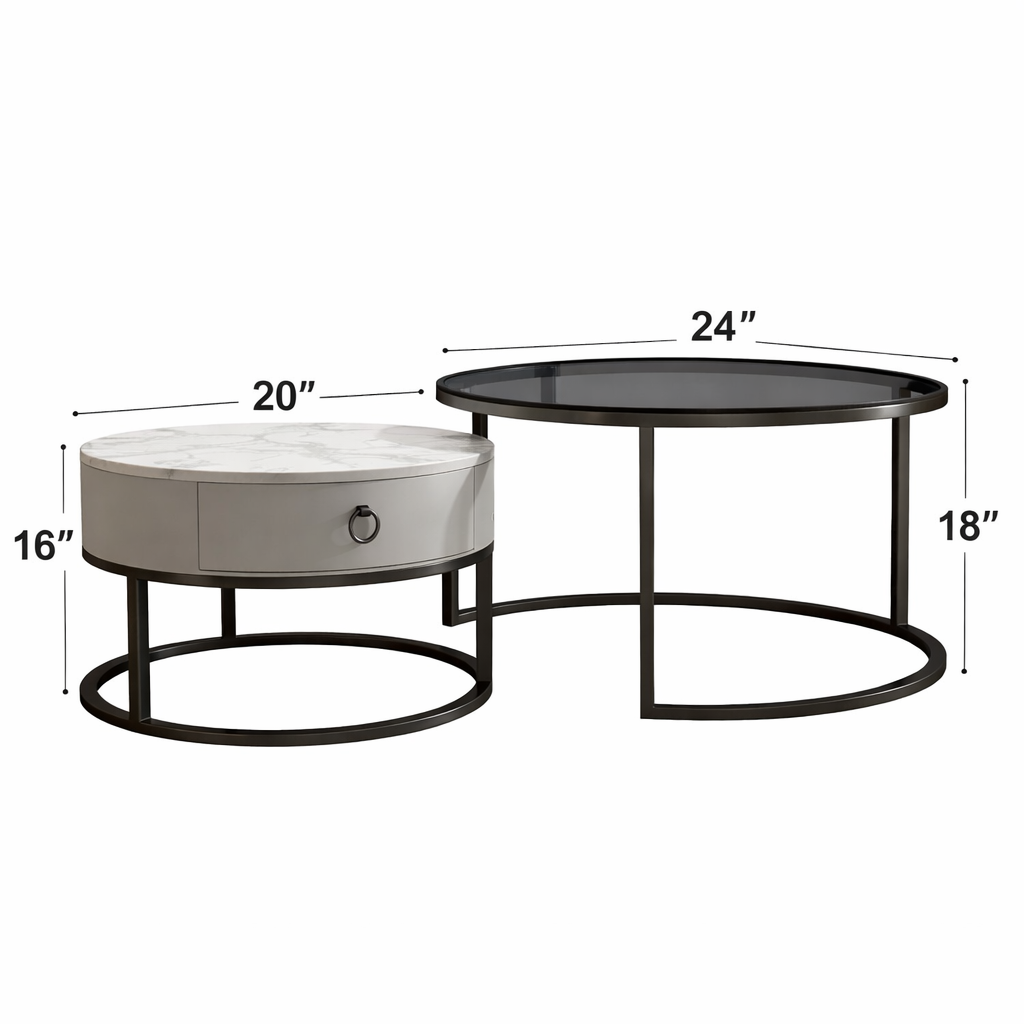 Round Glasss Nesting Storage Center Table (Set of 2)
