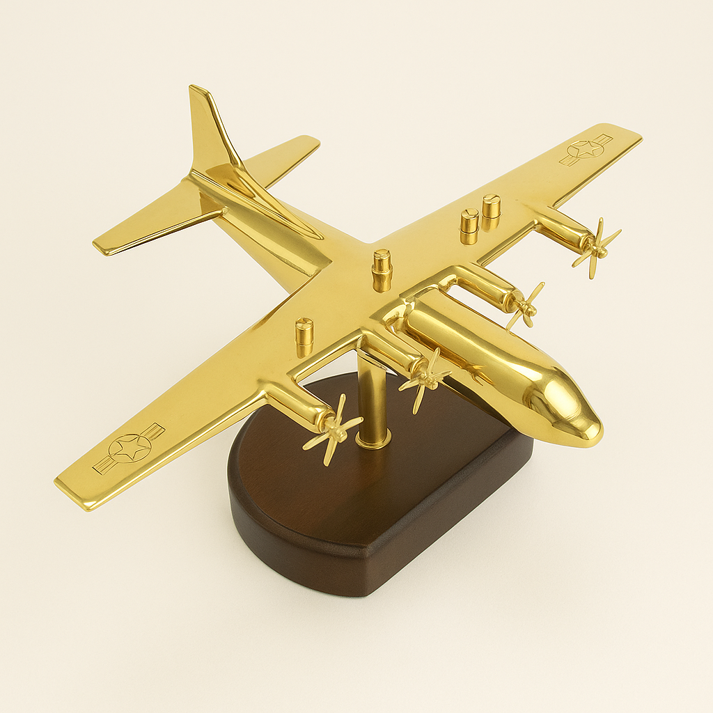 Brass Aeroplane Showpiece Wooden Base Table Decor