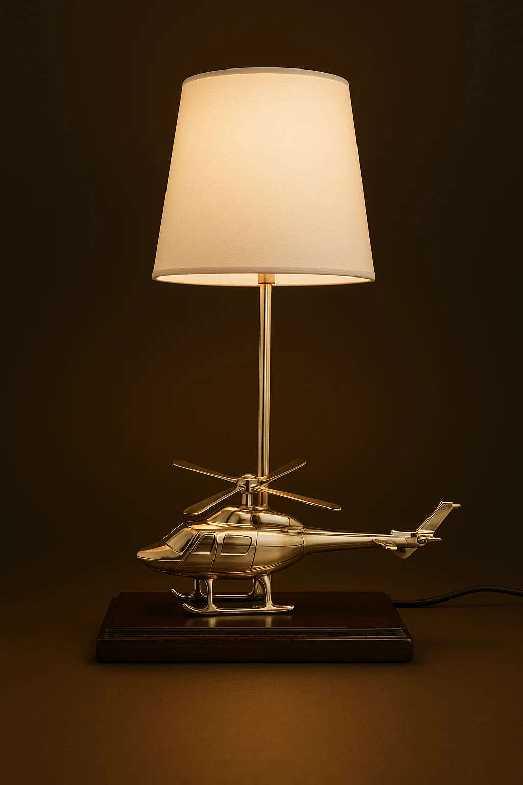 Brass Helicopter with Table Lamp Showpiece