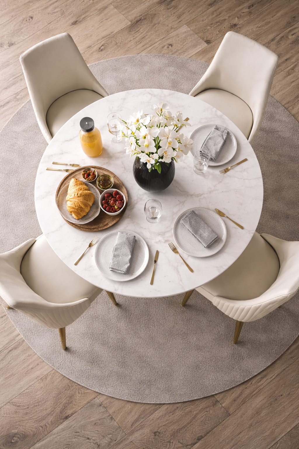 Modern Dining Table Gold Stainless Steel with 4 chairs