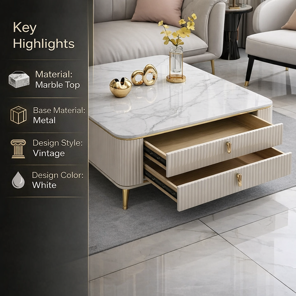 Designer Square Marble Storage Center Table