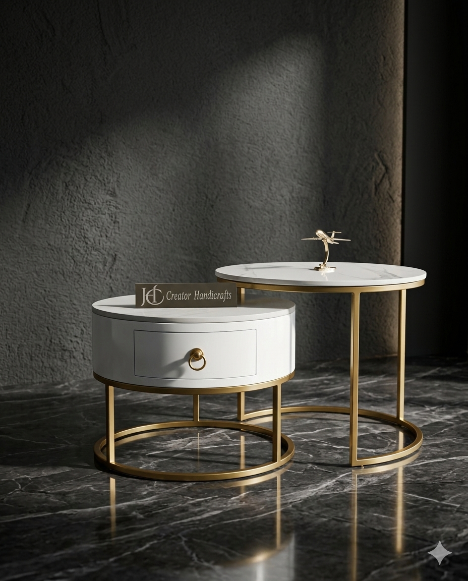 Round Nesting Marble Storage Center Table (Set of 2)