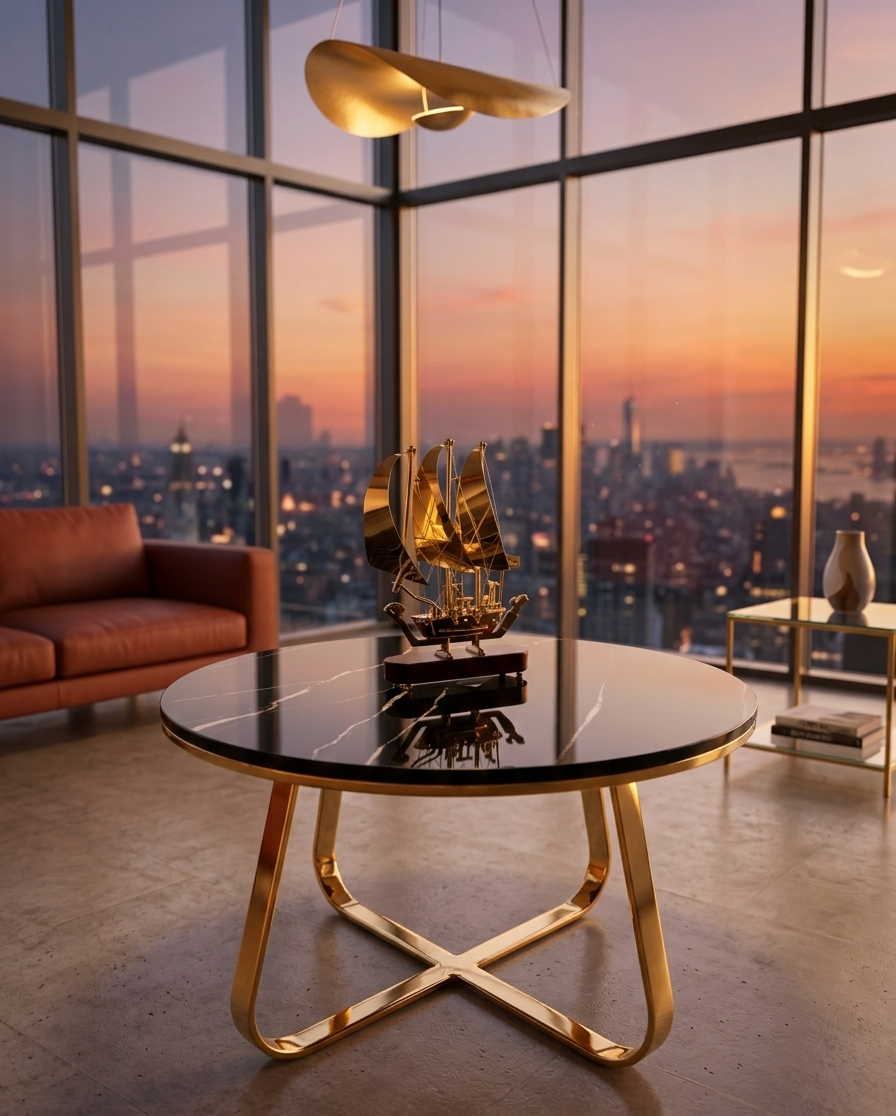 Black Center Table For Living Room PVD Finish