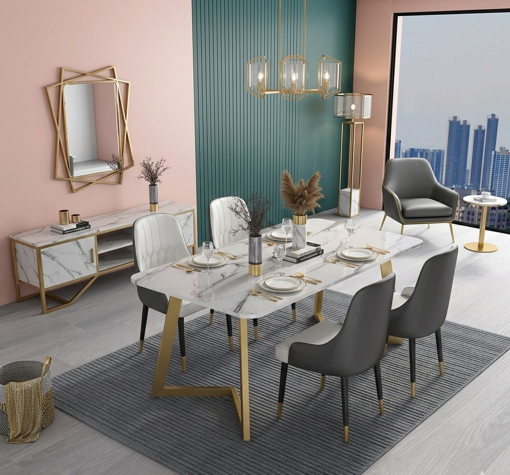 Italian Style Marble Dining Table With Chairs