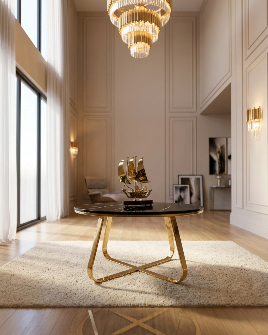 Black Center Table For Living Room PVD Finish