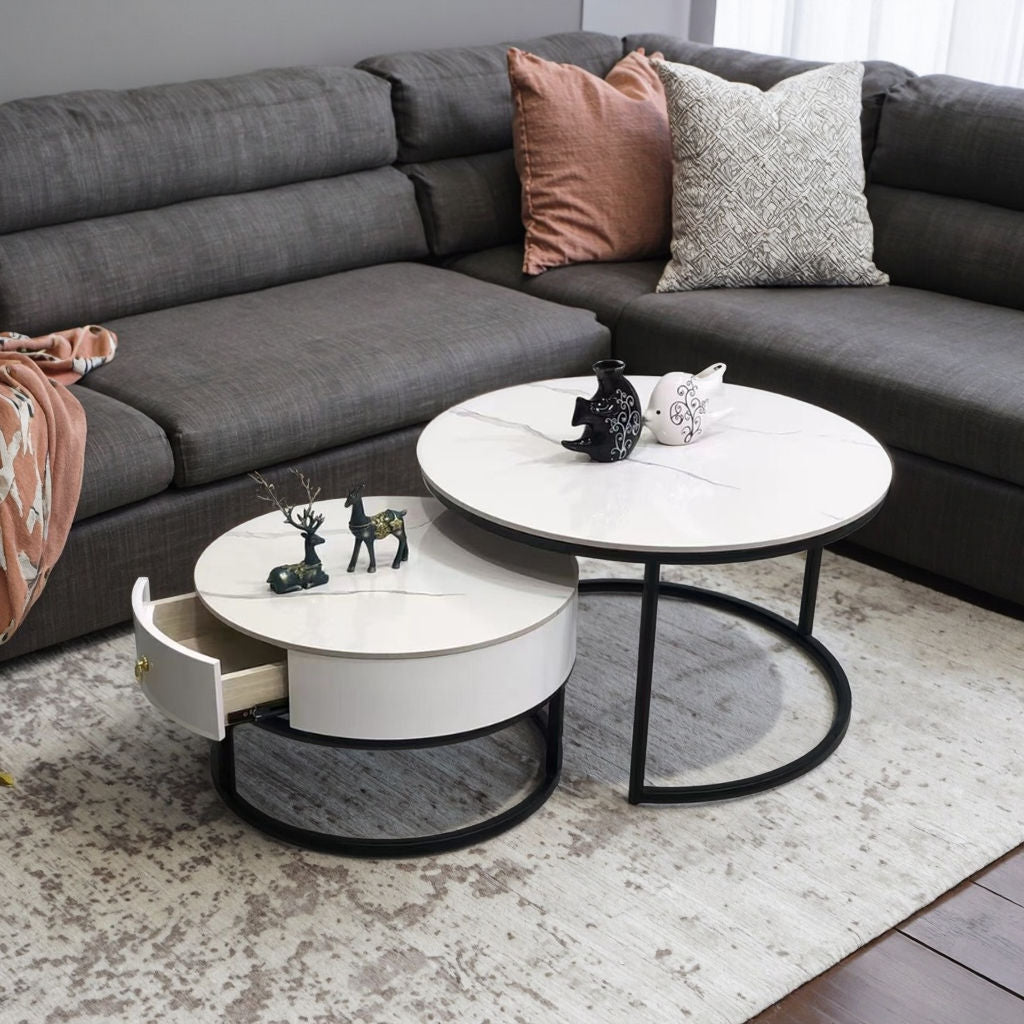 Black Frame Storage Nesting Center Table (Set of 2)
