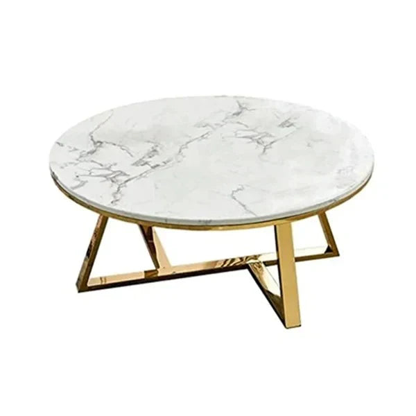 Classic White Round Coffee Table Set of 2 PVD Finish