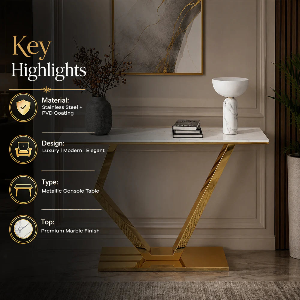 Majesty Gold Marble Console Table PVD Finish (Stainless Steel)