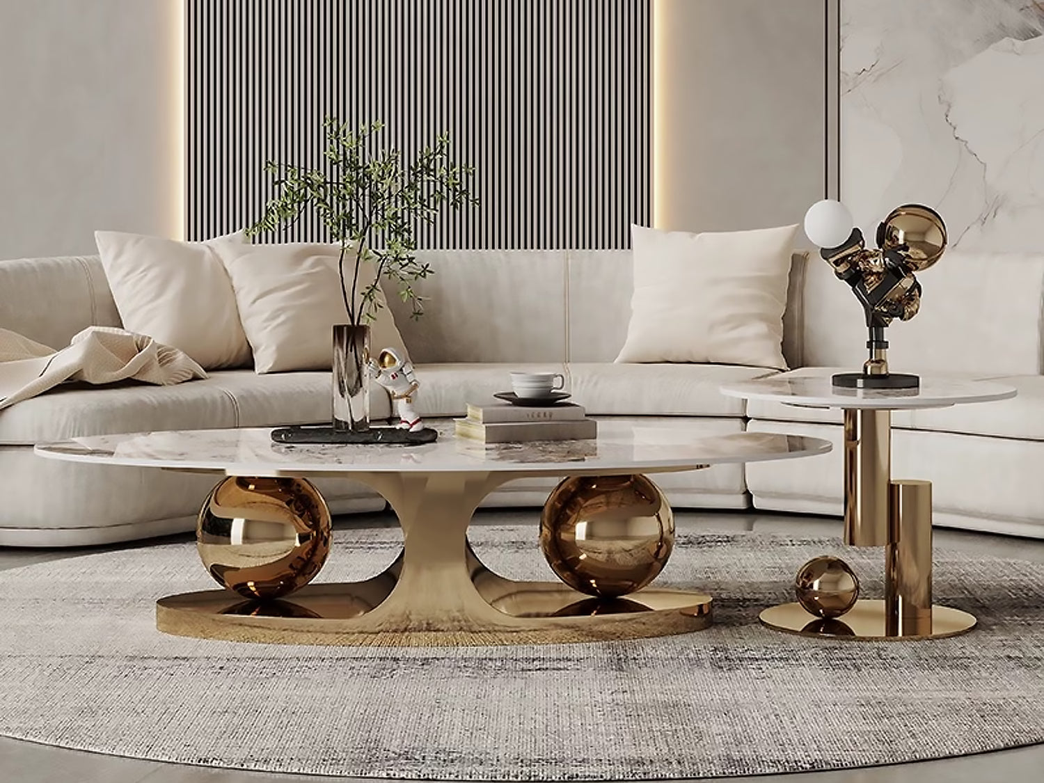 Double Ball Center Table For Living Room Set of 2
