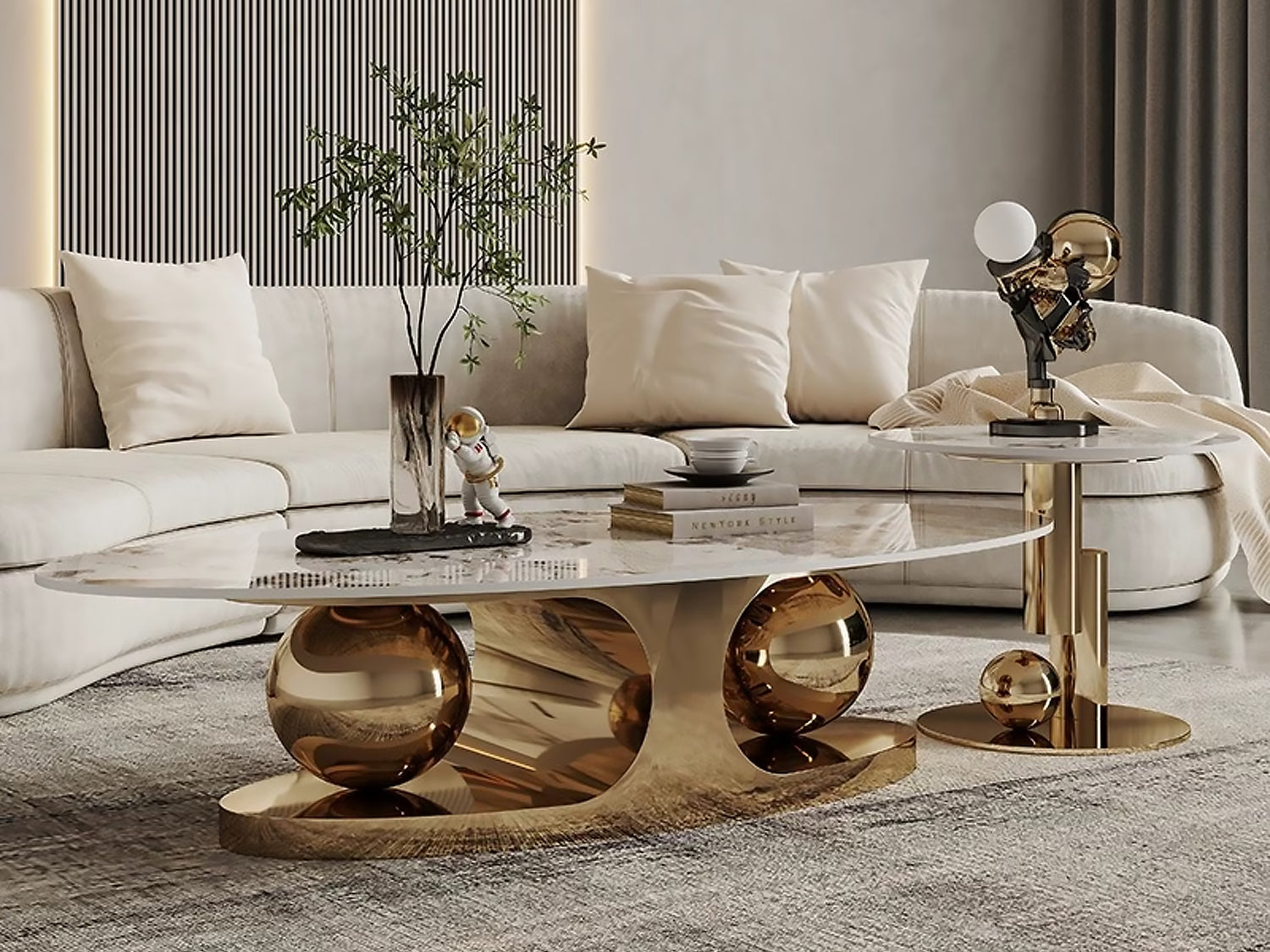 Double Ball Center Table For Living Room Set of 2