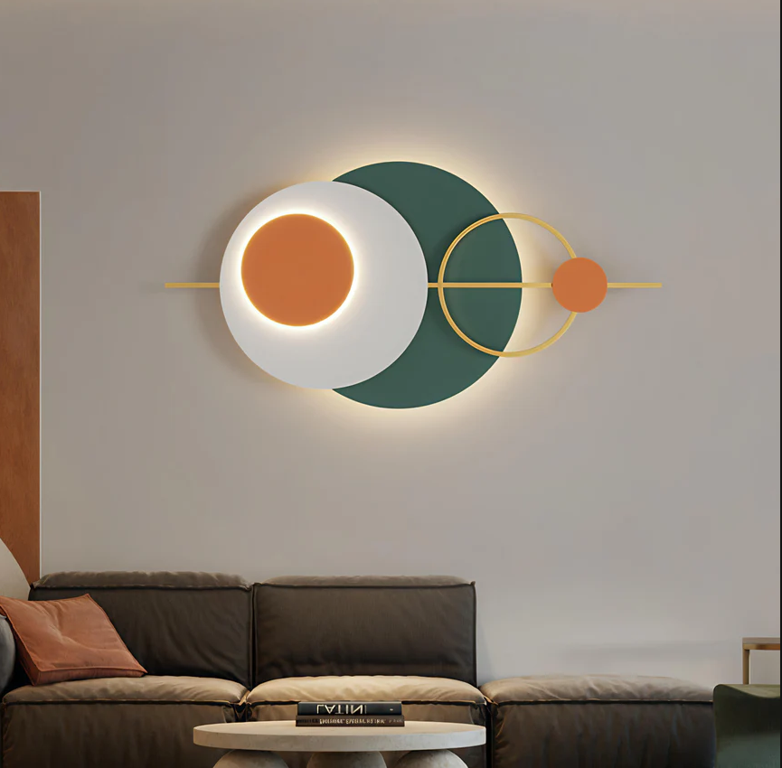 Green and Orange Circle Metal Wall Art With LED