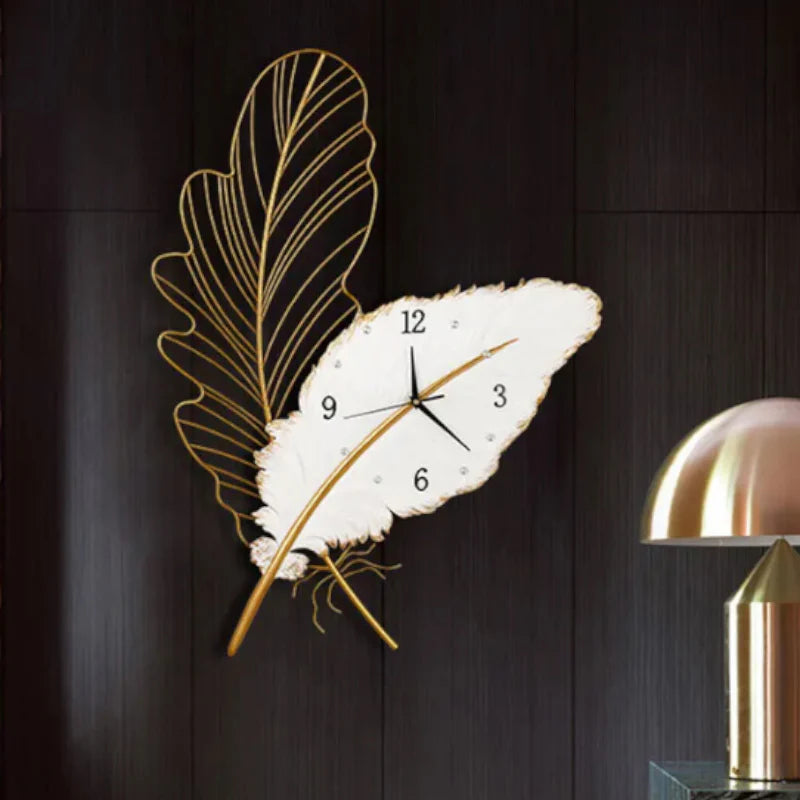 Metal Leaf White Wall Clock
