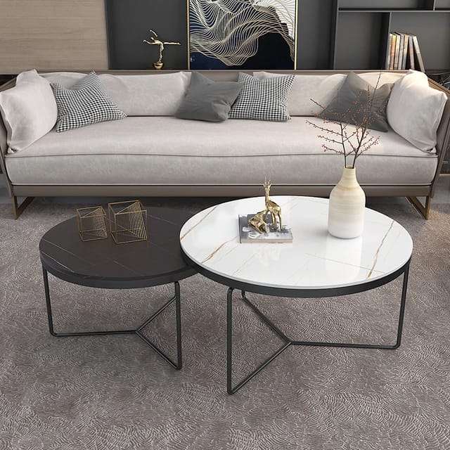 Classic Black Round Coffee Table (Set of 2)