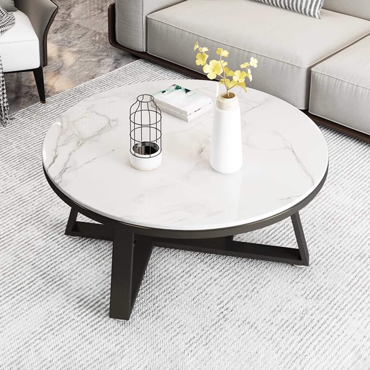 Minimalist Black Frame Marble Center Table