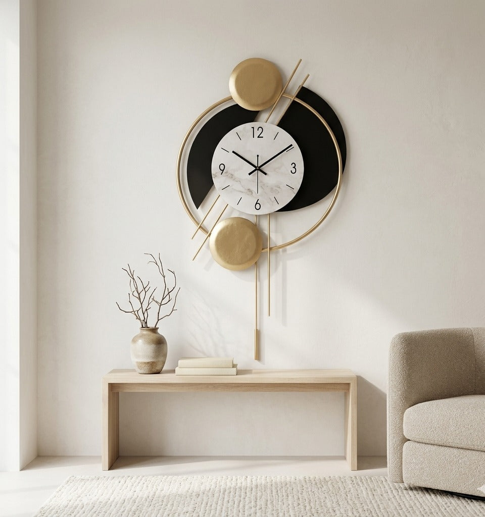 Gold and Black Wall Clock For Living Room