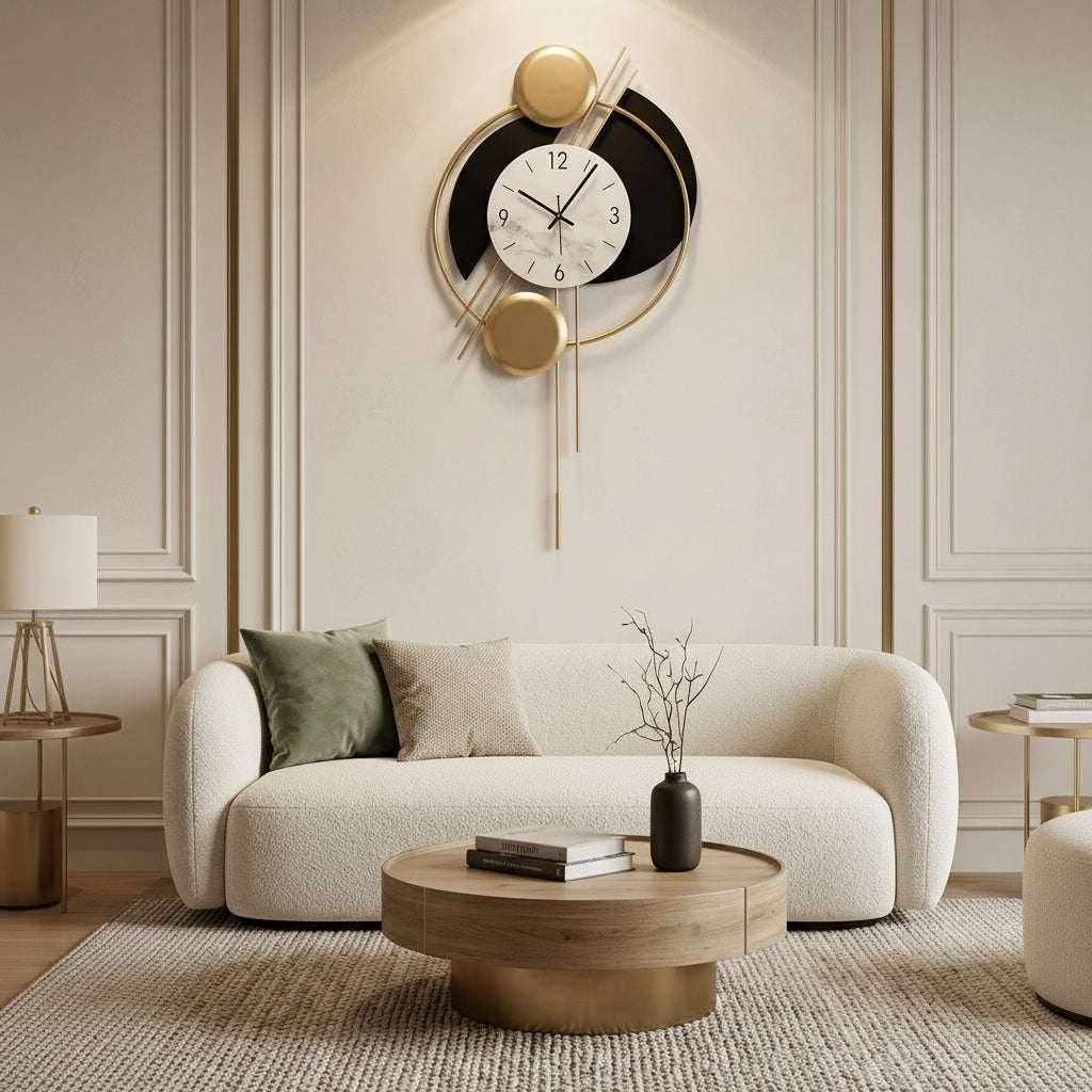 Gold and Black Wall Clock For Living Room