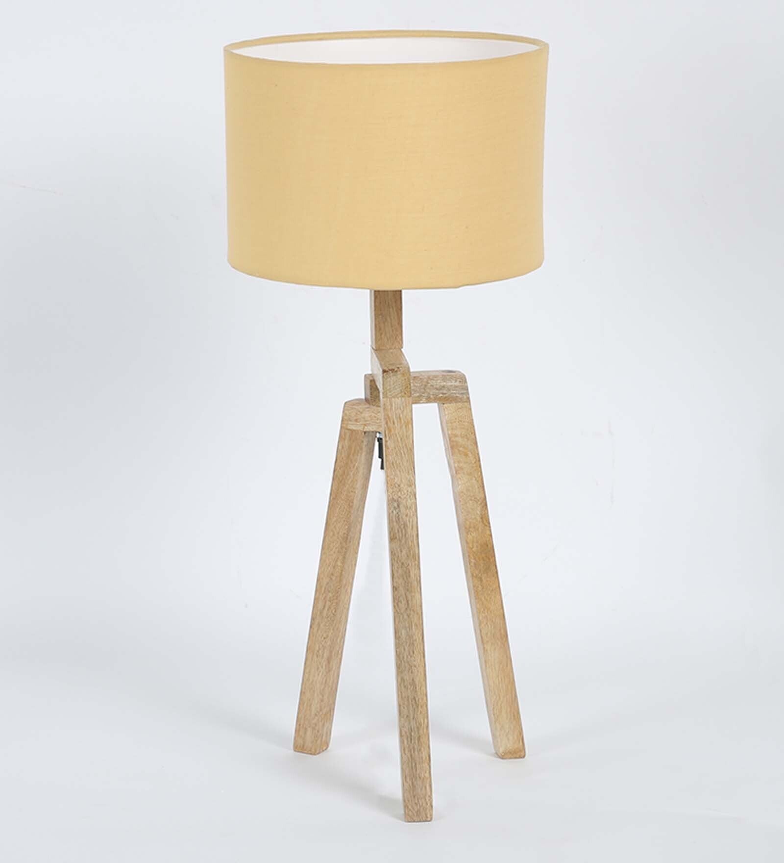Corner Beige Fabric Shade Table Lamp With Mango wood Base
