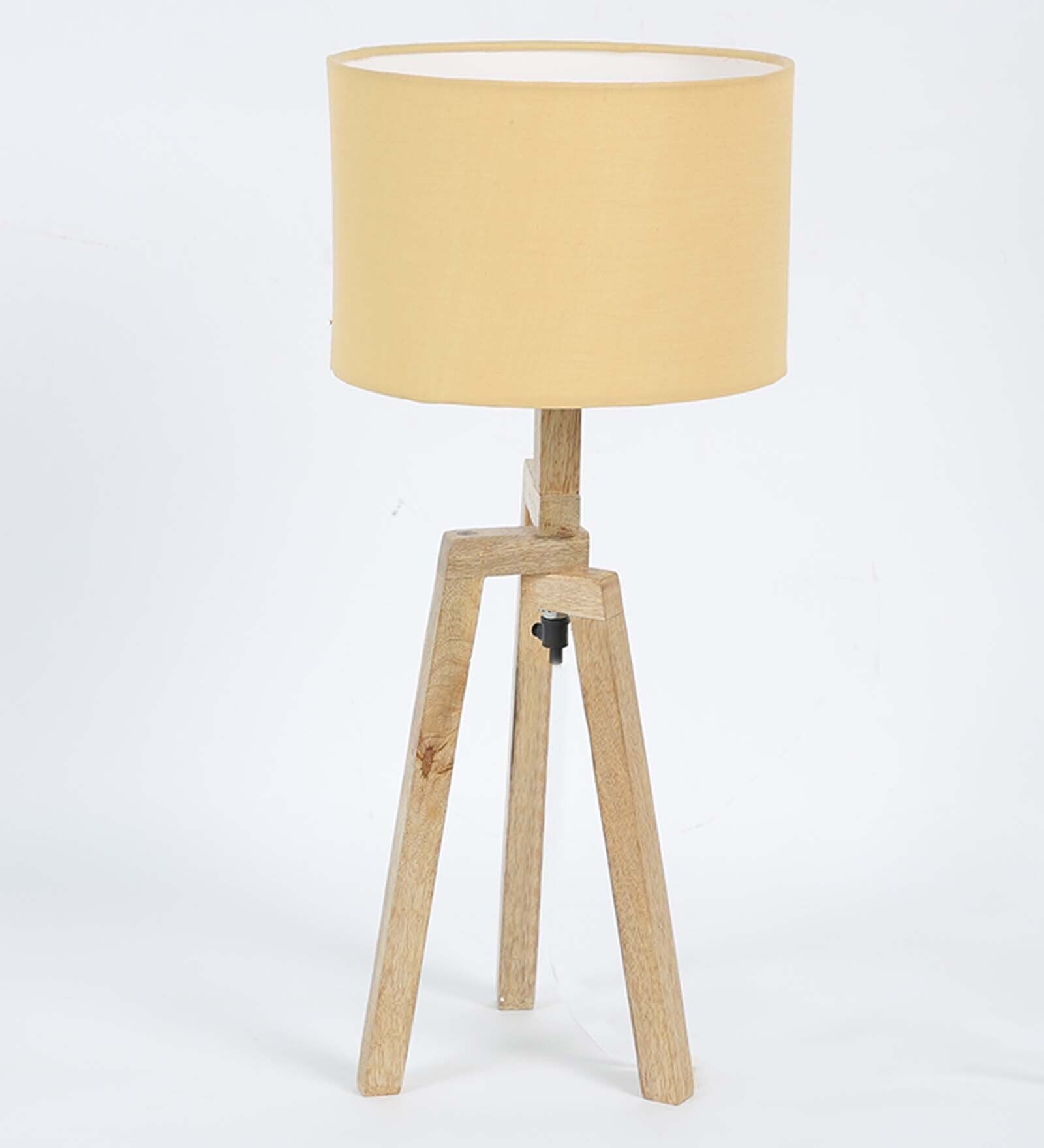 Corner Beige Fabric Shade Table Lamp With Mango wood Base