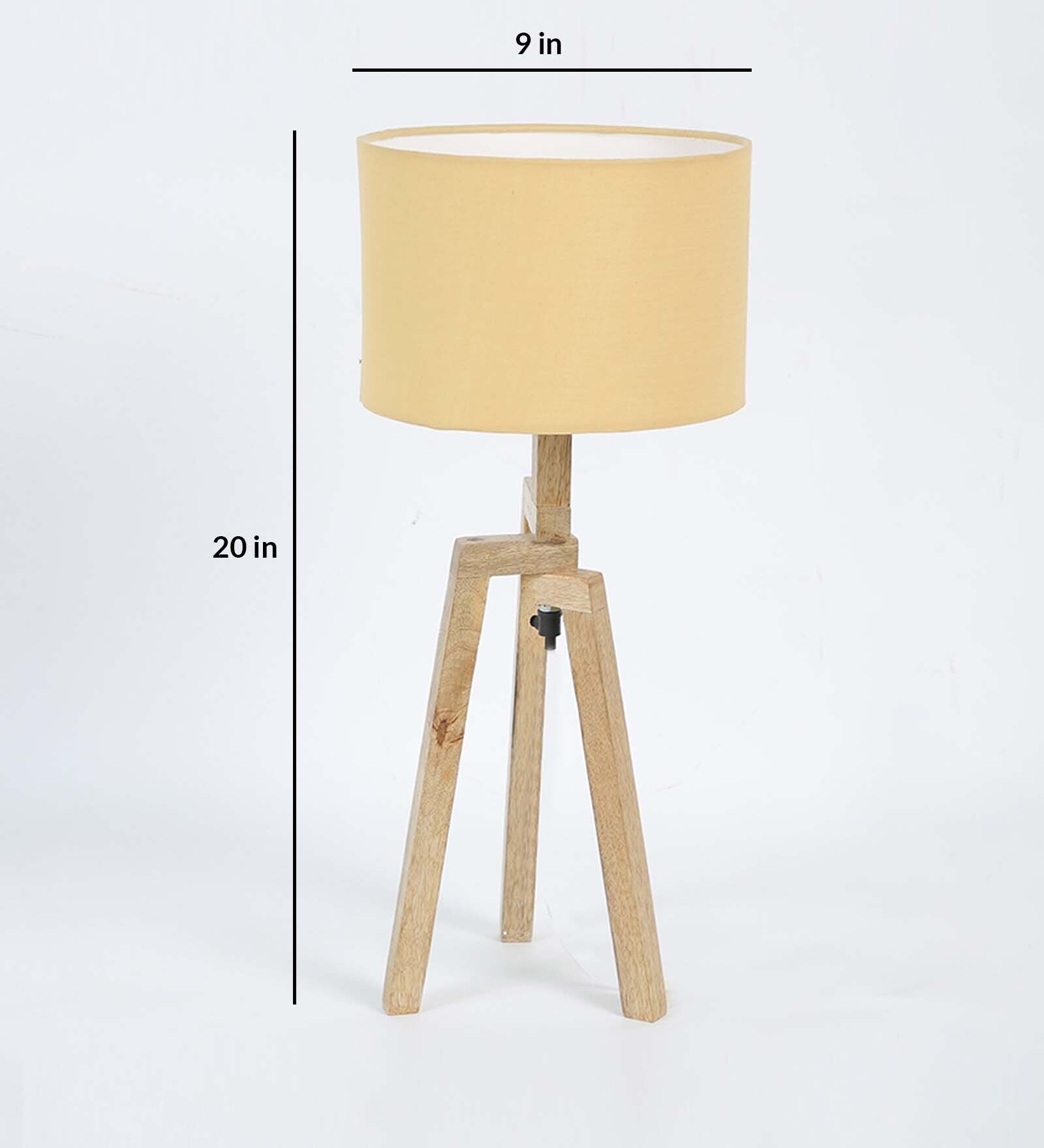 Corner Beige Fabric Shade Table Lamp With Mango wood Base
