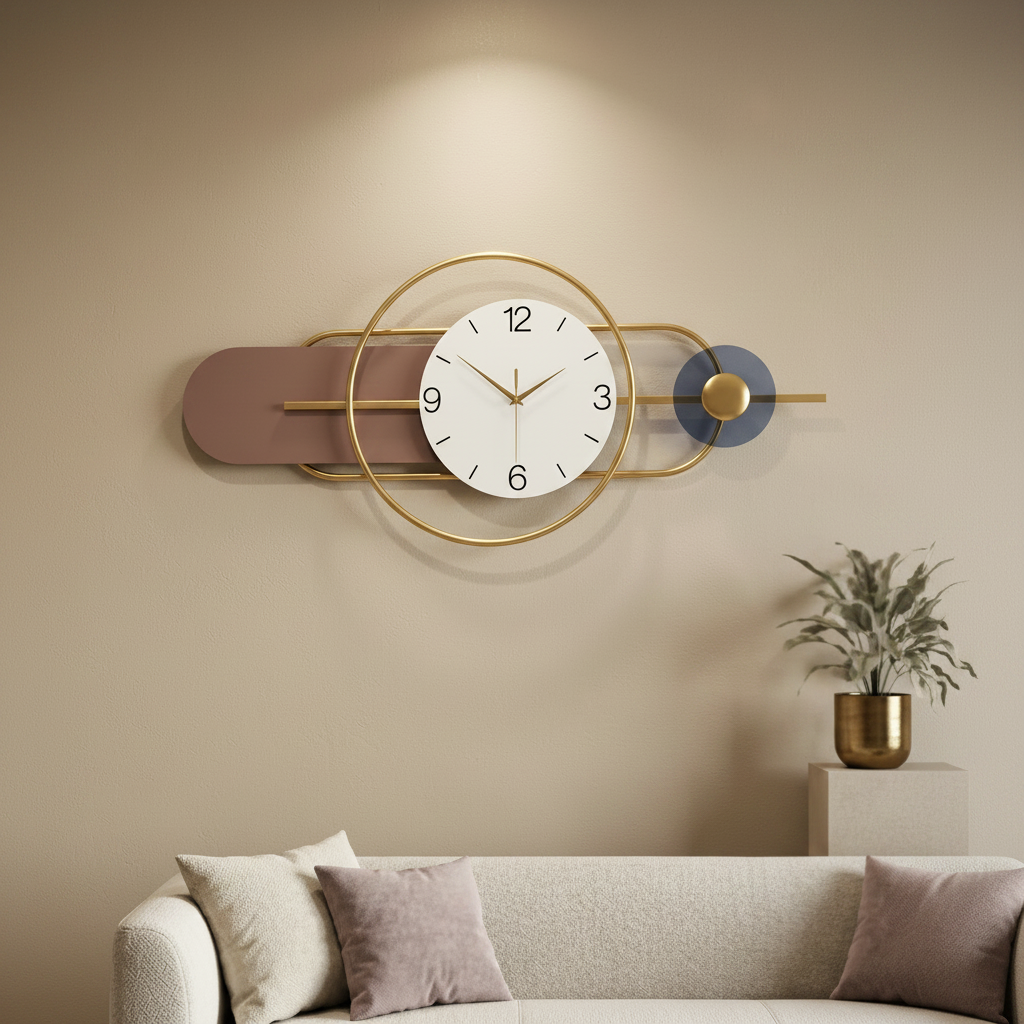 Decorative Multicolour Metal Wall Clock For Living Room