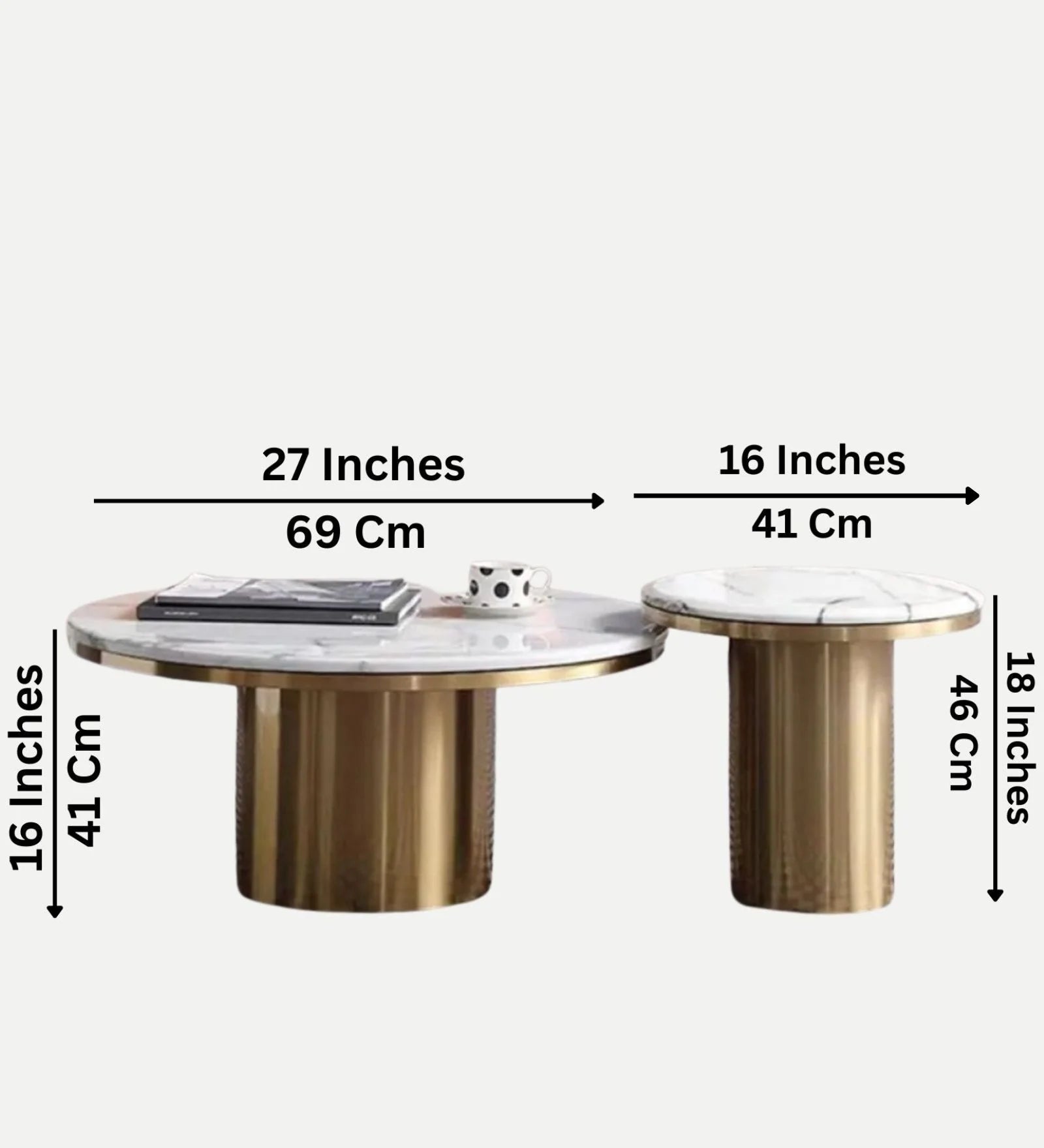 Circular Marble Coffee Table Set of 2 (Stainless Steel)