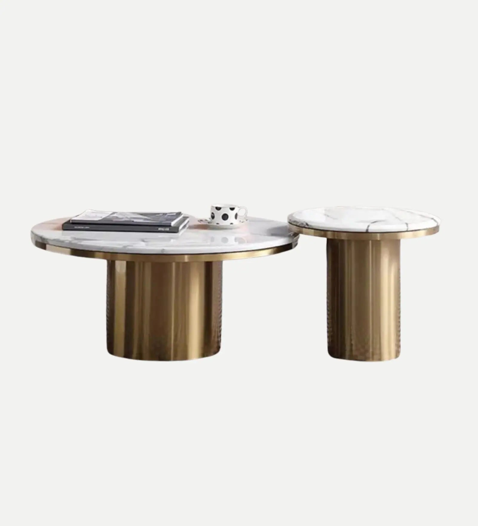Circular Marble Coffee Table Set of 2 (Stainless Steel)