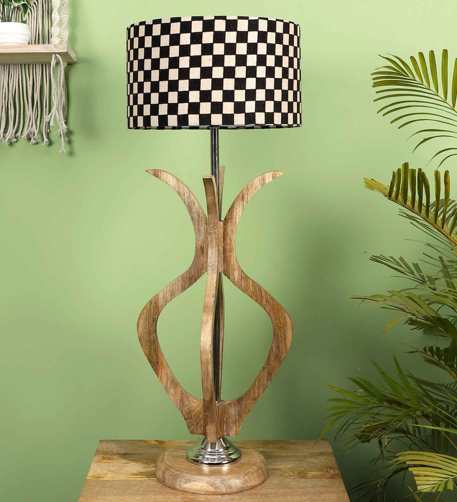 Cream Fabric Shade Table Lamp With Brown Base