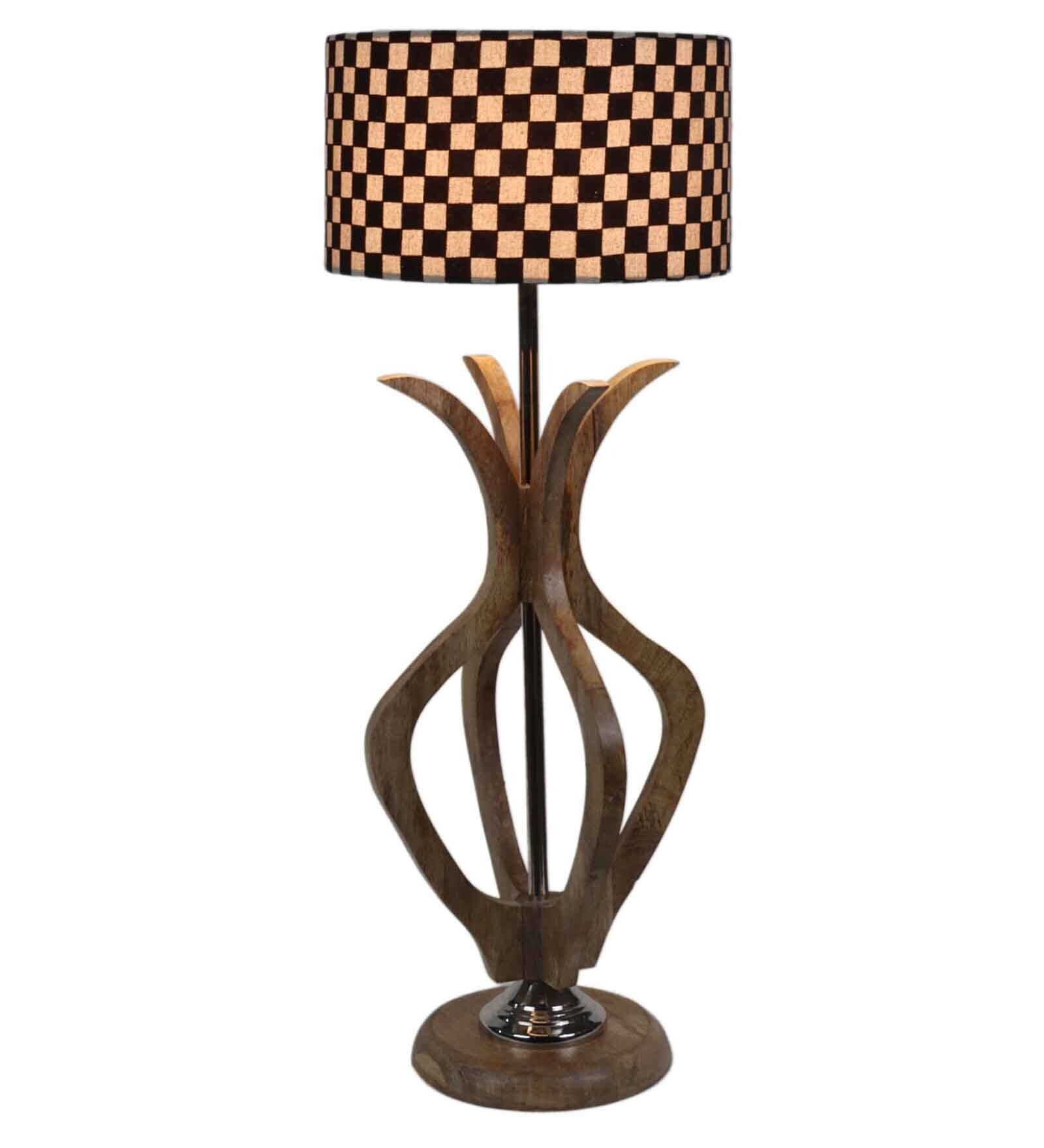 Cream Fabric Shade Table Lamp With Brown Base