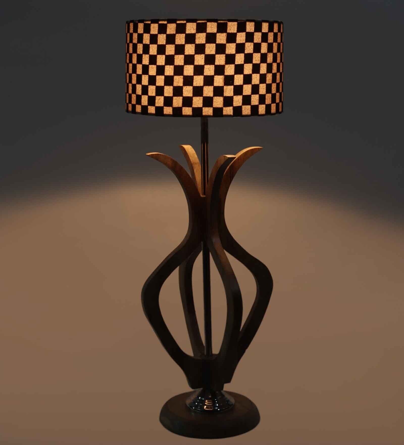 Cream Fabric Shade Table Lamp With Brown Base