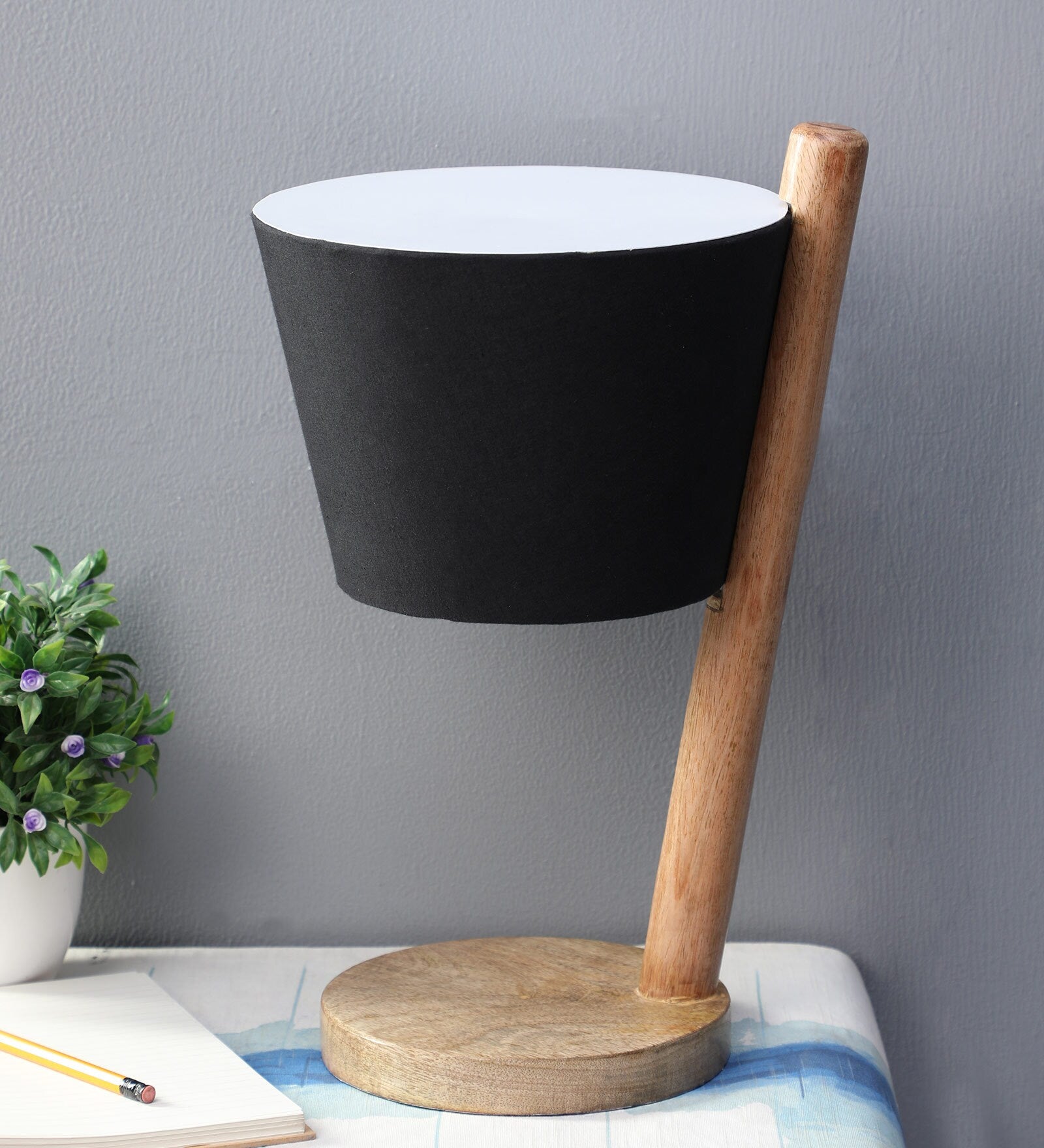 Scarlette Black Fabric Shade Table Lamp With Beige Base