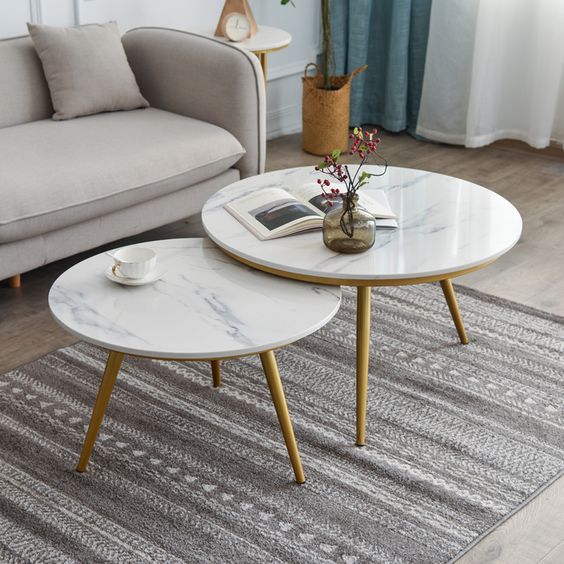 Classic Style Marble Coffee Table (Set of 2)