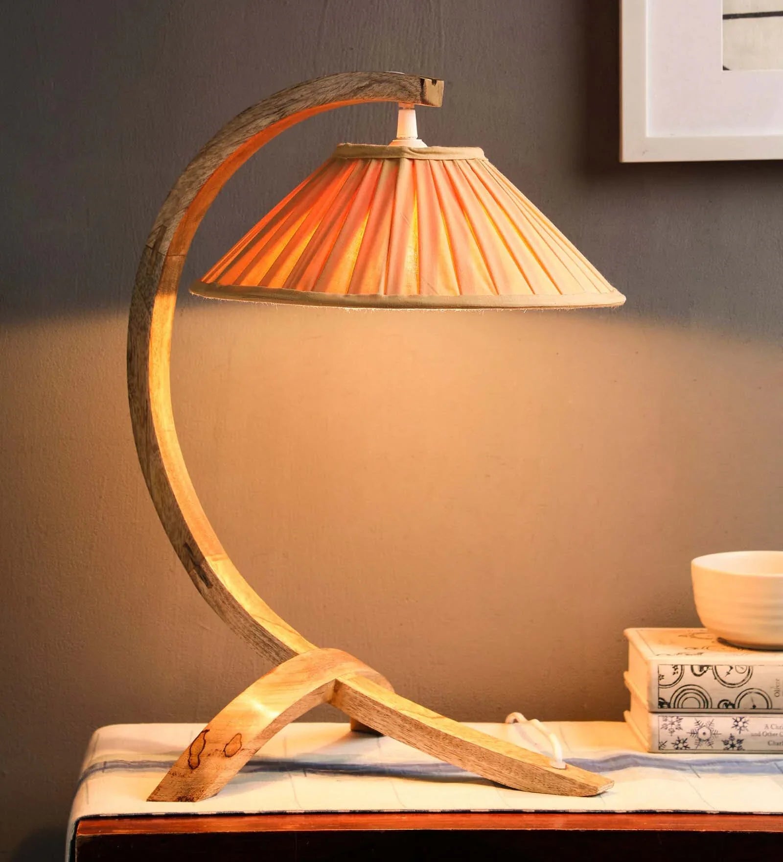 Graceful Beige Fabric Shade Night Lamp